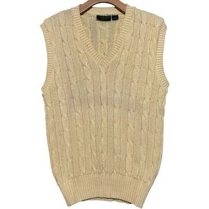 Byford Vintage Men’s Size L Yellow Cotton Cable Knit V-Neck Sweater Vest
